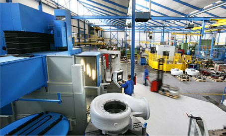 View into one of the workshops showing the modern machining centres